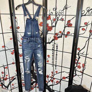 American Eagle Distressed Overalls Women's Super Stretch Size 2 Blue